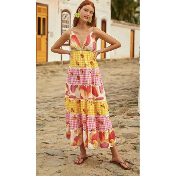 farm rio mixed picnic maxi dress NWT FARM RIO Linen Blend Mixed Picnic Maxi Dress Sz XL